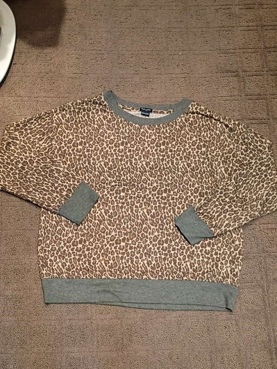 Splendid Sweaters - Splendid Leopard Print Crewneck Sweater with Gray Trim